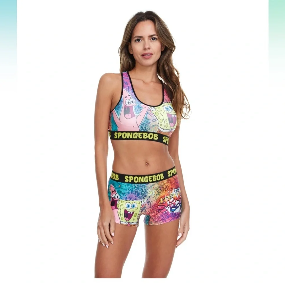 SpongeBob & Patrick Sports Bra And Underwear Set M NEW